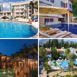 QVI Breaks’in dört farklı otelinden kareler, konforlu ve şık tatil deneyimi sunan otel dış mekanları.