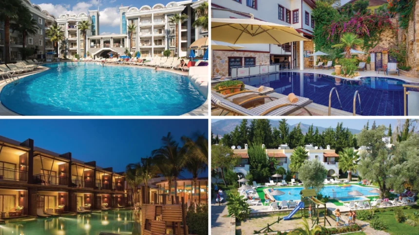 QVI Breaks’in dört farklı otelinden kareler, konforlu ve şık tatil deneyimi sunan otel dış mekanları.